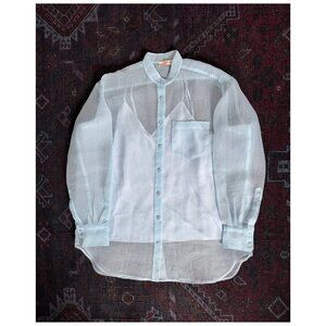 Tory Burch Organza Semi-Sheer Button-Down Shirt w/ Slip | Sz 6 | Pale Blue